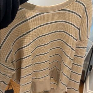Aerie Tan and Gray Striped Sweater